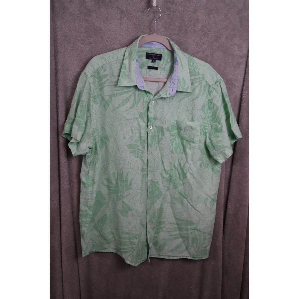 Margaritaville Island Reserve Lemon Key Green Leafy Linen Blend Shirt XL